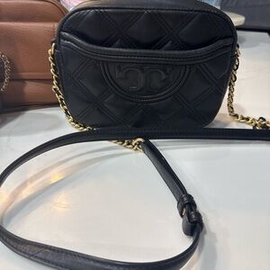 Tory Burch Black Quilted Crossbody Bag with Gold Chain